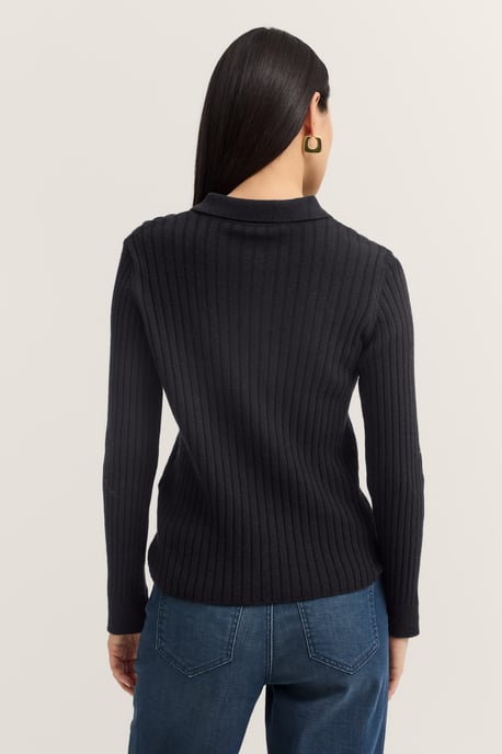 Bugatti Damen Strick Polo langarm aus Rippstrick mit Knopfleiste - Image 2