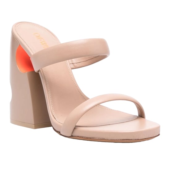 Off White - Mules für Damen, Leder, Hoher Blockabsatz (Beige/Orange) - Image 4