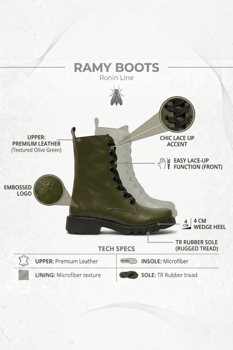 Fly London Damen Schnür-Stiefeletten aus Leder mit Absatz in Militärgrün - RAMY488 - Image 3