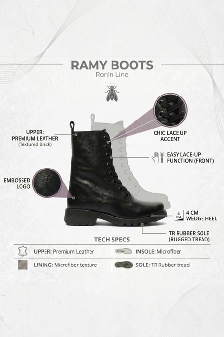 Fly London Damen Schnür-Stiefeletten aus Leder mit Absatz in Schwarz - RAMY488 - Image 3