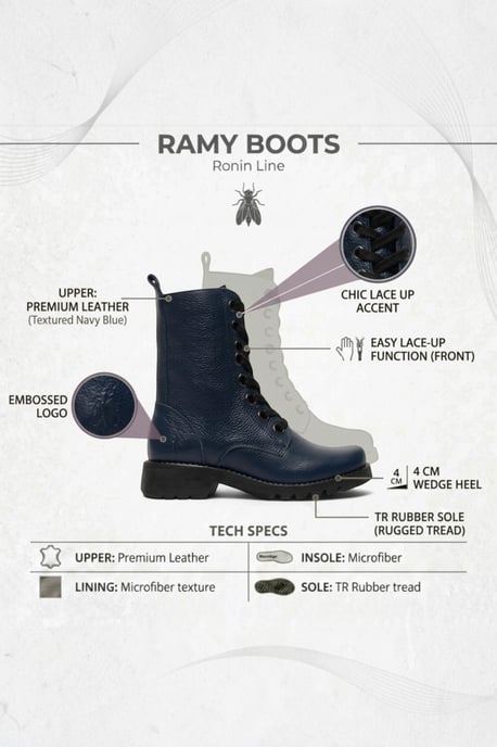 Fly London Damen Schnür-Stiefeletten aus Leder mit Absatz in Marineblau - RAMY488 - Image 3