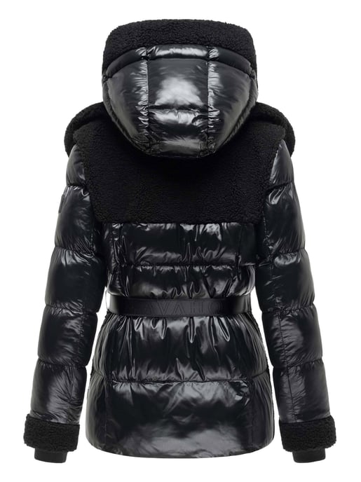 Navahoo Damen Teddy-Steppjacke Kuschelhäschen – mit abnehmbarer Kapuze & Gürtel - Image 3