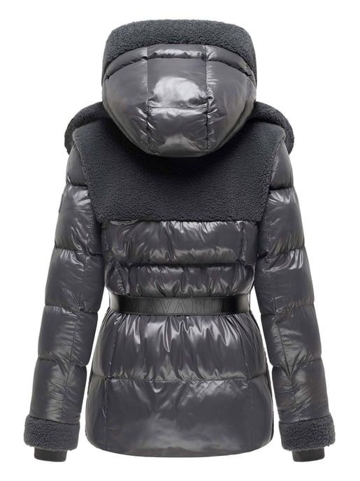 Navahoo Damen Teddy-Steppjacke Kuschelhäschen – mit abnehmbarer Kapuze & Gürtel - Image 3
