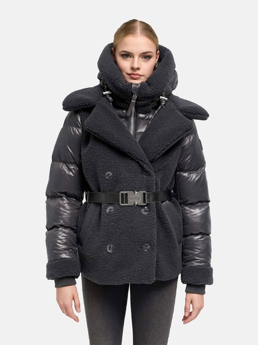 Navahoo Damen Teddy-Steppjacke Kuschelhäschen – mit abnehmbarer Kapuze & Gürtel - Image 5