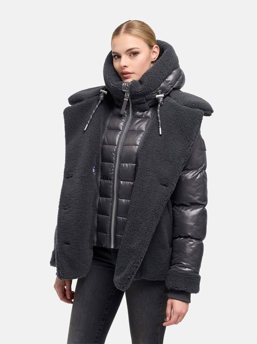 Navahoo Damen Teddy-Steppjacke Kuschelhäschen – mit abnehmbarer Kapuze & Gürtel - Image 6
