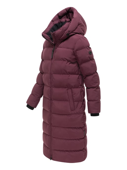 Marikoo langer, gesteppter Wintermantel für Damen mit abnehmbarer Kapuze – Harukaa - Rot - Image 2