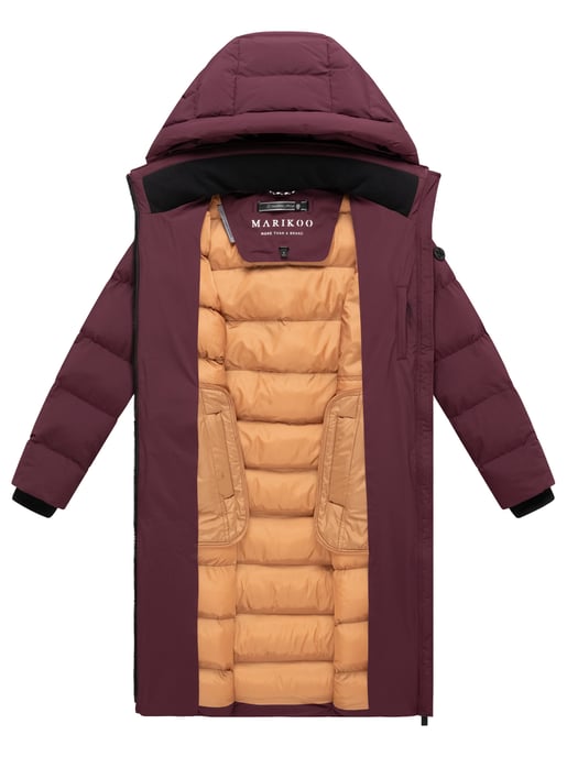 Marikoo langer, gesteppter Wintermantel für Damen mit abnehmbarer Kapuze – Harukaa - Rot - Image 4