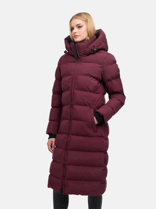 Marikoo langer, gesteppter Wintermantel für Damen mit abnehmbarer Kapuze – Harukaa - Rot - Image 5