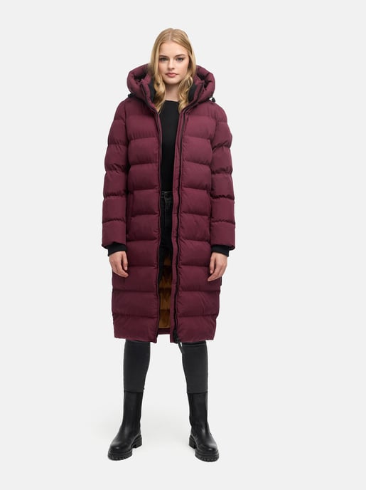 Marikoo langer, gesteppter Wintermantel für Damen mit abnehmbarer Kapuze – Harukaa - Rot - Image 6