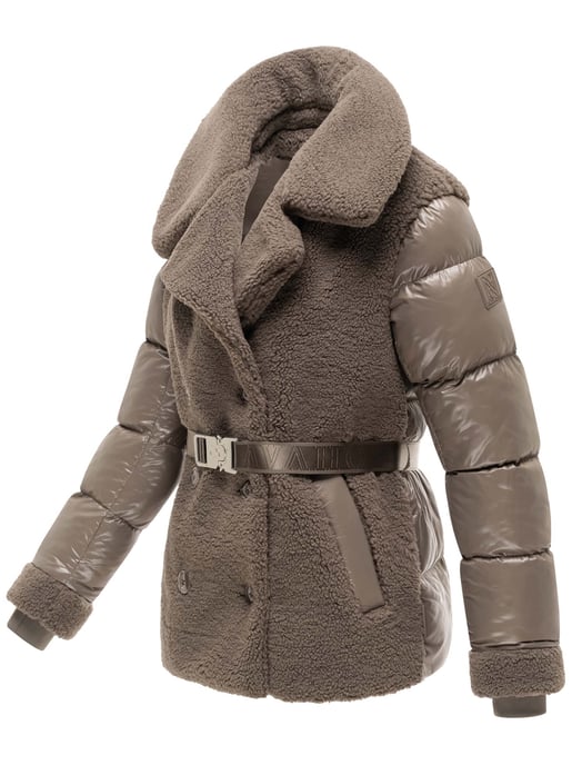 Navahoo Damen Teddy-Steppjacke Kuschelhäschen – mit abnehmbarer Kapuze & Gürtel - Image 2