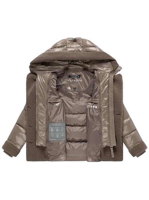 Navahoo Damen Teddy-Steppjacke Kuschelhäschen – mit abnehmbarer Kapuze & Gürtel - Image 4