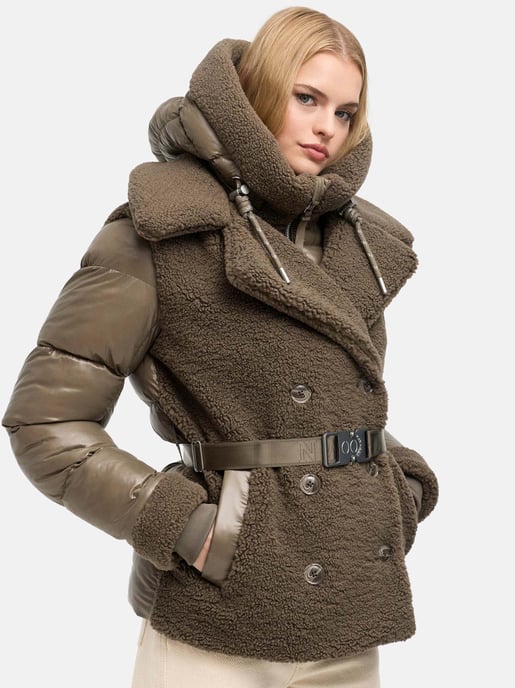Navahoo Damen Teddy-Steppjacke Kuschelhäschen – mit abnehmbarer Kapuze & Gürtel - Image 6