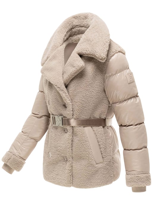 Navahoo Damen Teddy-Steppjacke Kuschelhäschen – mit abnehmbarer Kapuze & Gürtel - Image 2