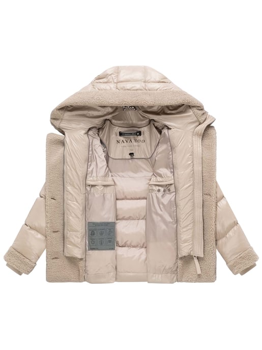 Navahoo Damen Teddy-Steppjacke Kuschelhäschen – mit abnehmbarer Kapuze & Gürtel - Image 4