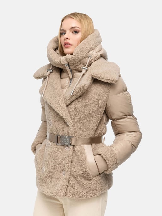 Navahoo Damen Teddy-Steppjacke Kuschelhäschen – mit abnehmbarer Kapuze & Gürtel - Image 5