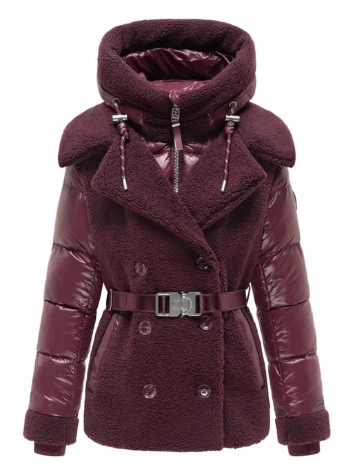 Navahoo Damen Teddy-Steppjacke Kuschelhäschen – mit abnehmbarer Kapuze & Gürtel - Image 1