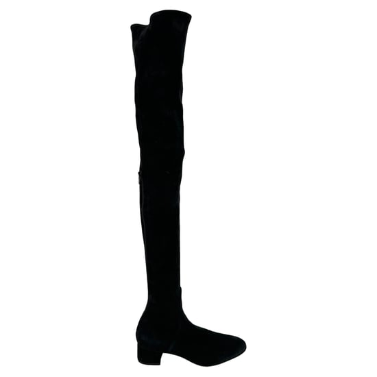 Valentino Garavani Overknee-Stiefel mit Blockabsatz aus schwarzem Wildleder - Image 1