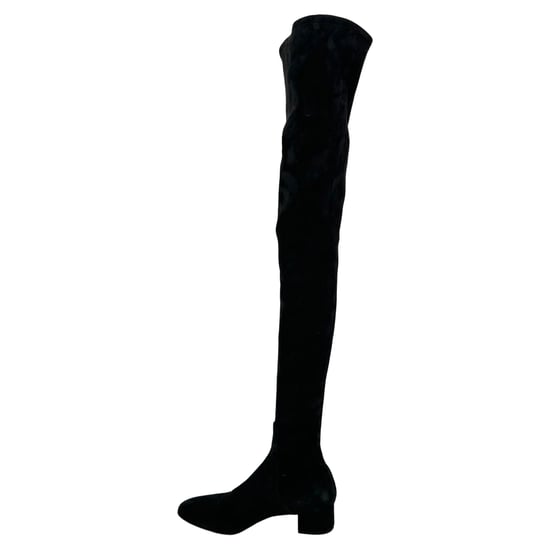 Valentino Garavani Overknee-Stiefel mit Blockabsatz aus schwarzem Wildleder - Image 3