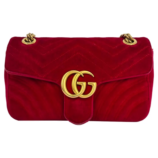 Kleine Gucci GG Marmont Schultertasche aus rotem Samt - Image 2