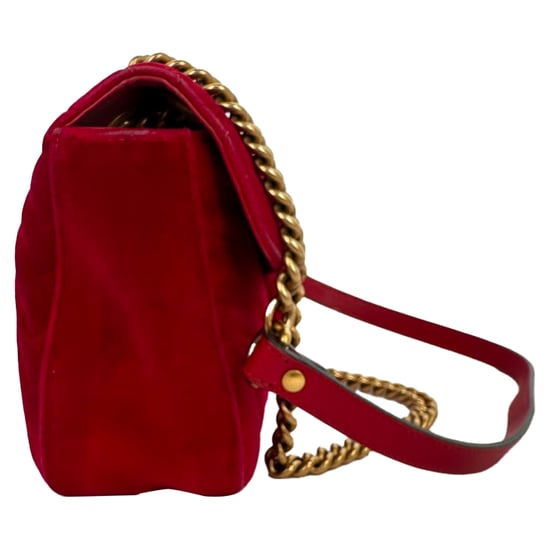 Kleine Gucci GG Marmont Schultertasche aus rotem Samt - Image 3