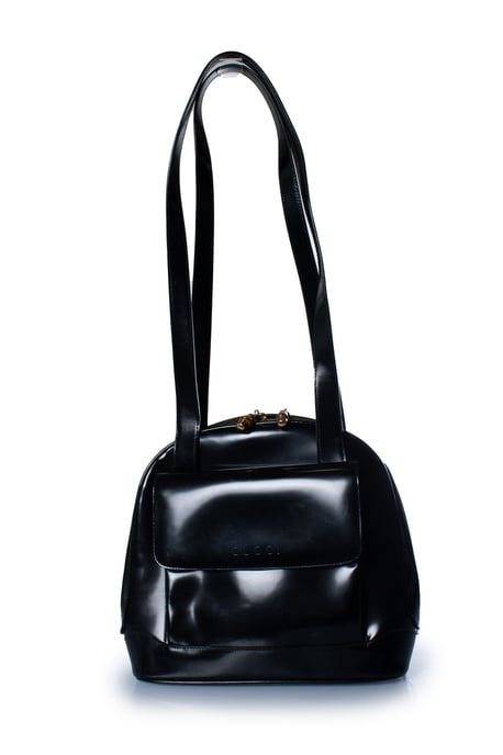 Gucci, Schwarze Tasche aus hochglänzendem Bambusleder - Image 3
