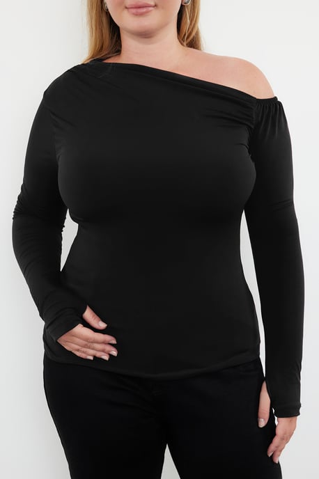 Trendyol Curve Damen Schwarz Einfarbig Lang Tailliert Große Größen Blusen - Image 2