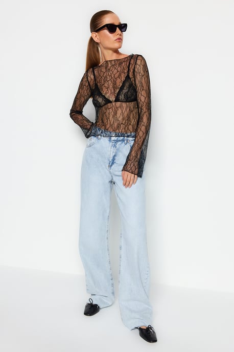 TRENDYOLMİLLA Damen Einfarbig Lang Regular Fit Blusen - Image 3