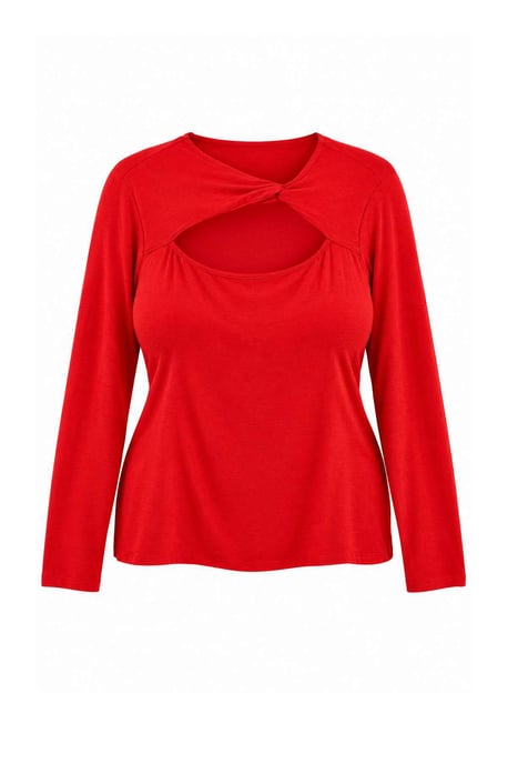 Trendyol Curve Damen Rot Einfarbig Lang, Tailliert Große Größen Blusen - Image 1