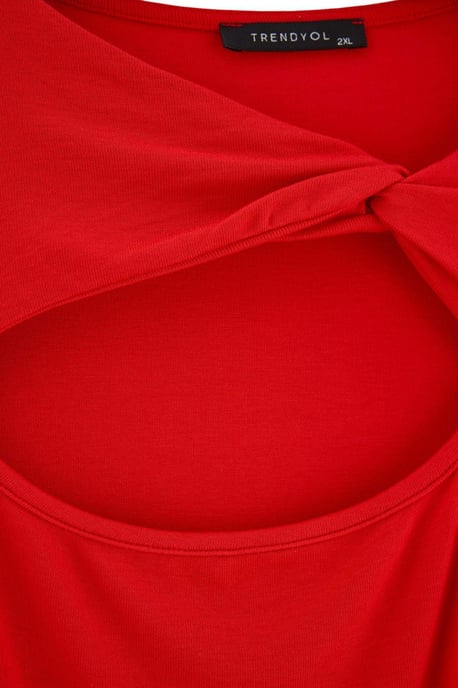 Trendyol Curve Damen Rot Einfarbig Lang, Tailliert Große Größen Blusen - Image 3