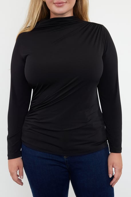 Trendyol Curve Damen Schwarz Einfarbig Lang Tailliert Große Größen Blusen - Image 2