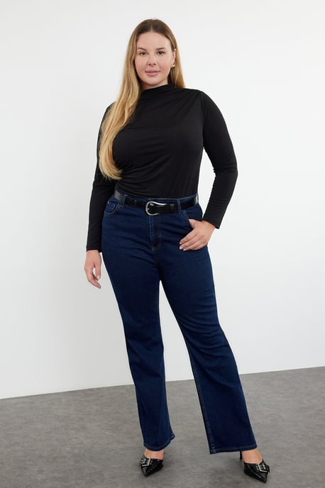 Trendyol Curve Damen Schwarz Einfarbig Lang Tailliert Große Größen Blusen - Image 6