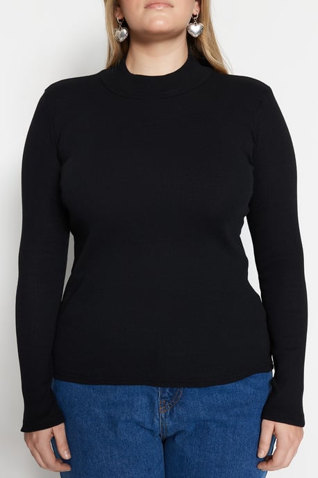 Trendyol Curve Damen Schwarz Einfarbig Lang Tailliert Große Größen Blusen - Image 2