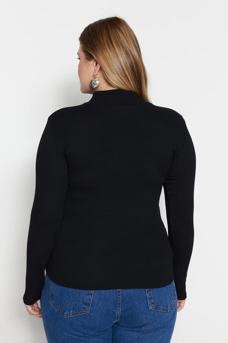 Trendyol Curve Damen Schwarz Einfarbig Lang Tailliert Große Größen Blusen - Image 3