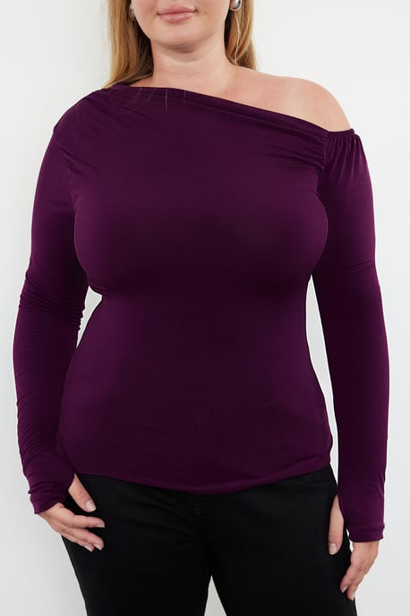 Trendyol Curve Damen Lila Einfarbig Lang Tailliert Große Größen Blusen - Image 3