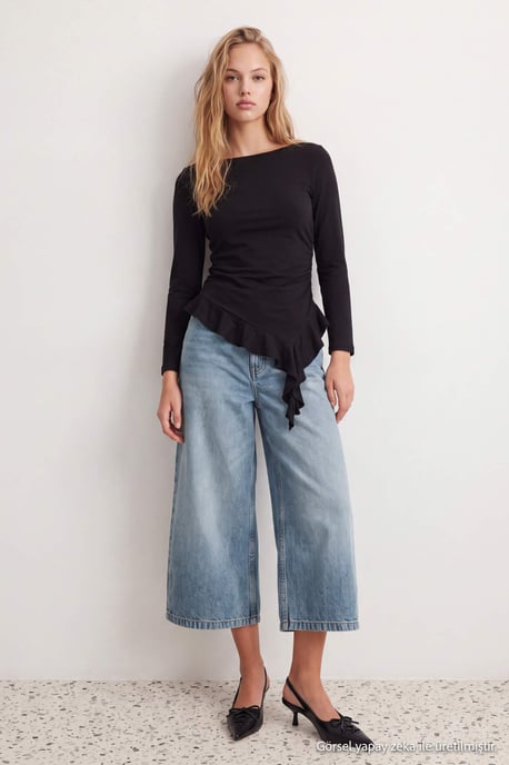 TRENDYOLMİLLA Damen Schwarz Einfarbig Lang Tailliert Blusen - Image 6