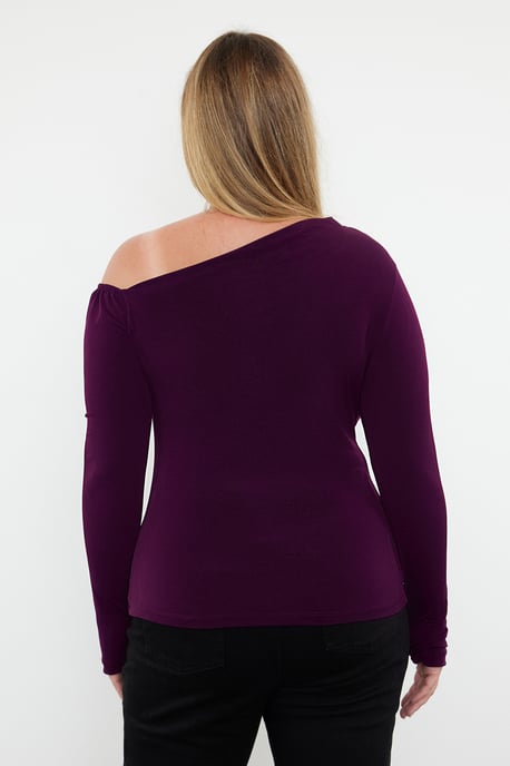 Trendyol Curve Damen Lila Einfarbig Lang Tailliert Große Größen Blusen - Image 4