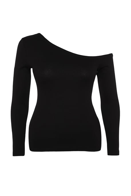 Trendyol Curve Damen Schwarz Einfarbig Lang Tailliert Große Größen Blusen - Image 5