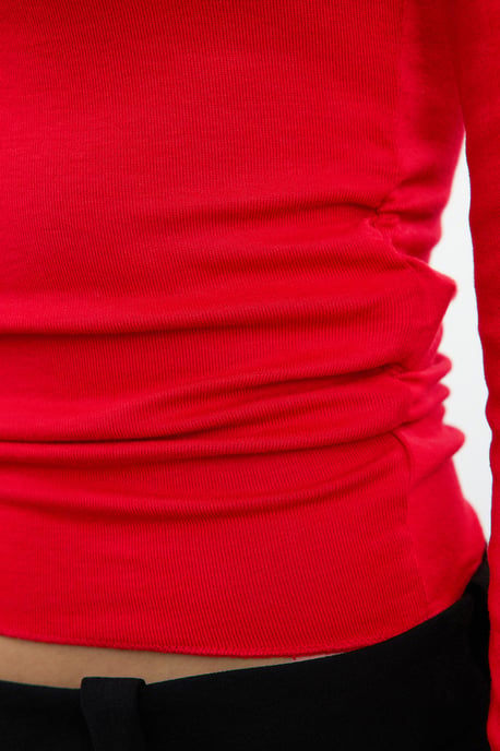 TRENDYOLMİLLA Damen Rot Einfarbig Lang Tailliert Blusen - Image 3