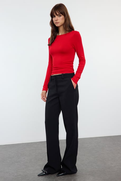 TRENDYOLMİLLA Damen Rot Einfarbig Lang Tailliert Blusen - Image 6