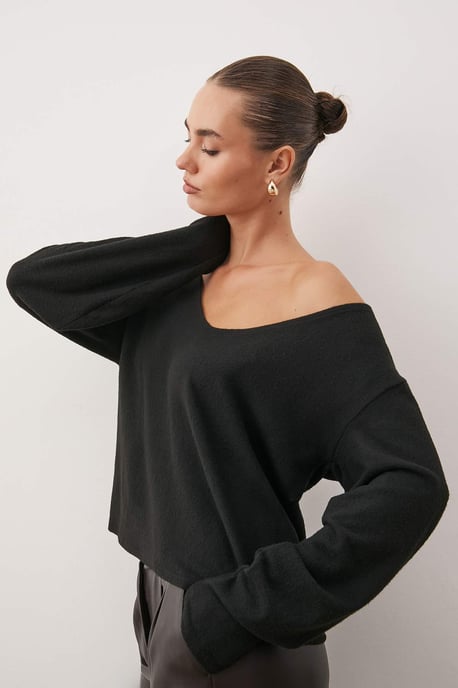 TRENDYOLMİLLA Damen Schwarz Einfarbig Lang Regular Fit Blusen - Image 4