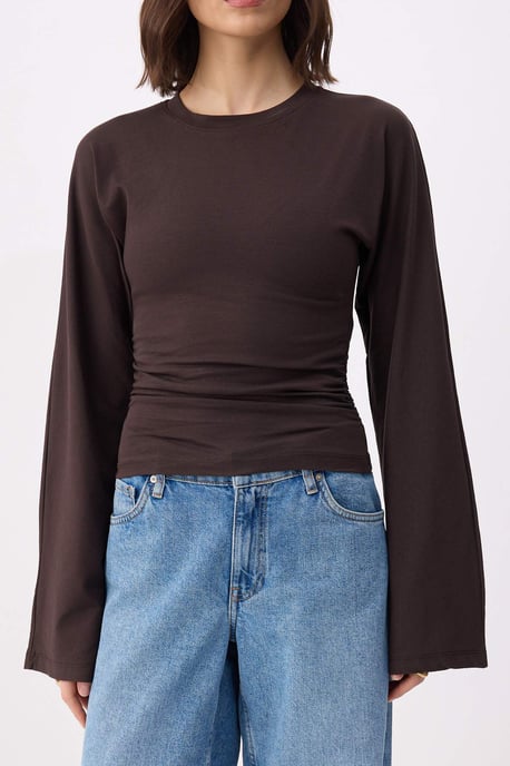 TRENDYOLMİLLA Damen Braun Einfarbig Lang Tailliert Blusen - Image 2