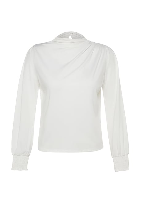TRENDYOLMİLLA Damen Ecru Einfarbig Lang Regular Fit Blusen - Image 5