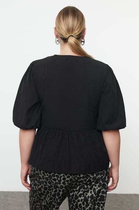 Trendyol Curve Damen Schwarz Einfarbig 3/4-Arm Regular Fit Große Größen Blusen - Image 4