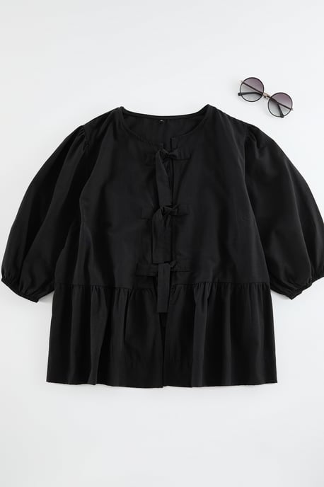 Trendyol Curve Damen Schwarz Einfarbig 3/4-Arm Regular Fit Große Größen Blusen - Image 5