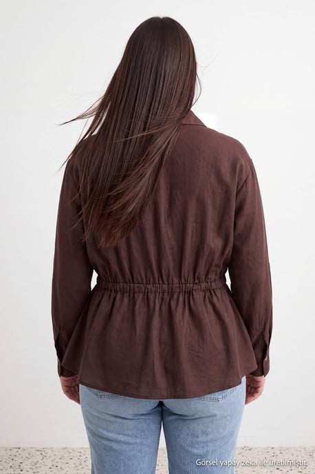 Trendyol Curve Damen Braun Einfarbig Lang, Oversize Große Größen Blusen - Image 3