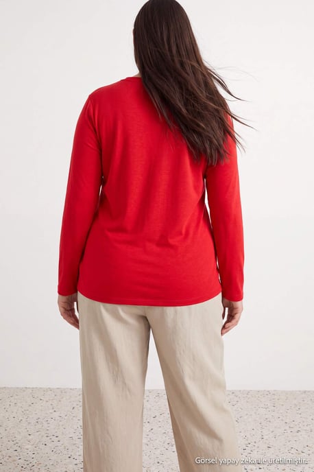 Trendyol Curve Damen Rot Einfarbig Lang Tailliert Große Größen Blusen - Image 2