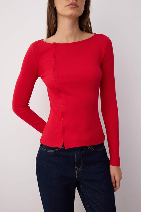 TRENDYOLMİLLA Damen Rot Einfarbig Lang Tailliert Blusen - Image 2