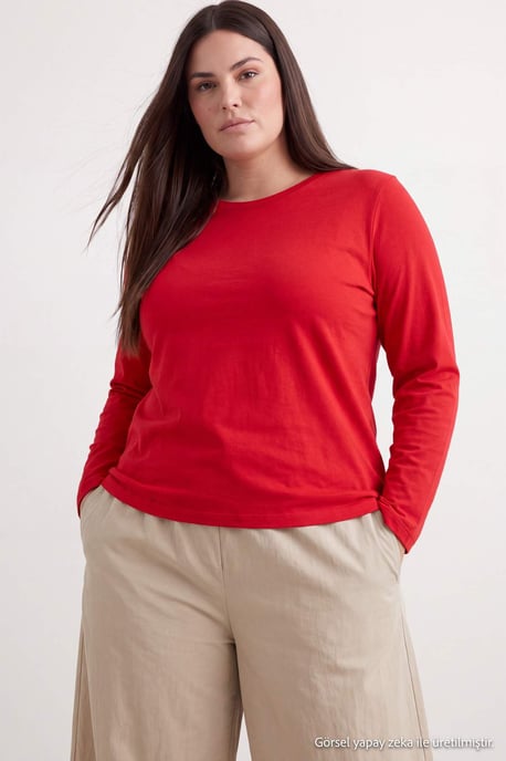 Trendyol Curve Damen Rot Einfarbig Lang Tailliert Große Größen Blusen - Image 6