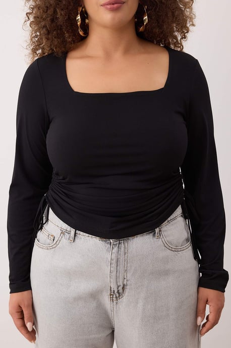 Trendyol Curve Damen Schwarz Einfarbig Lang Tailliert Große Größen Blusen - Image 2
