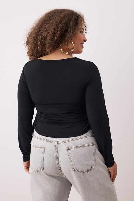 Trendyol Curve Damen Schwarz Einfarbig Lang Tailliert Große Größen Blusen - Image 3